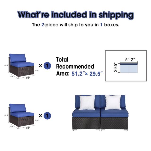 Kinbor Patio Navy Outdoor Wicker Sectional Sofa Conversation Set - 2-piece single seat