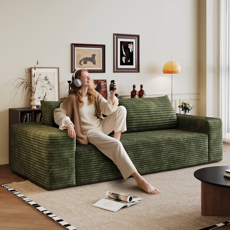 Corduroy 3 Seater Lounge Sofa Large Deep Seat Compression Couch