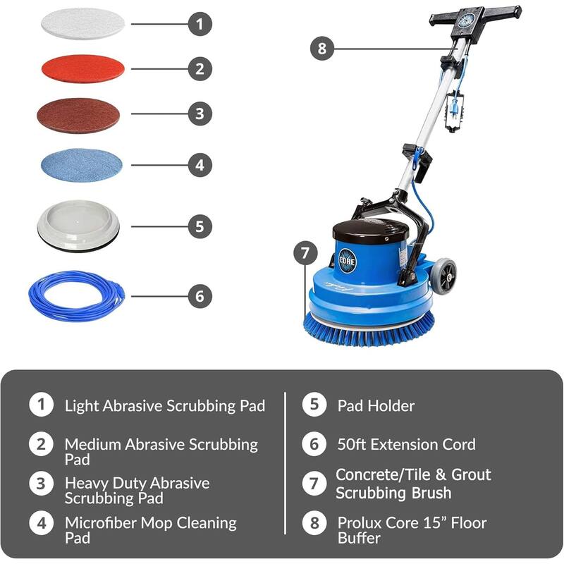 Prolux Core 15" Heavy-Duty Commercial Floor Buffer & Scrubber LOADED - Blue - 15" Cleaning Path