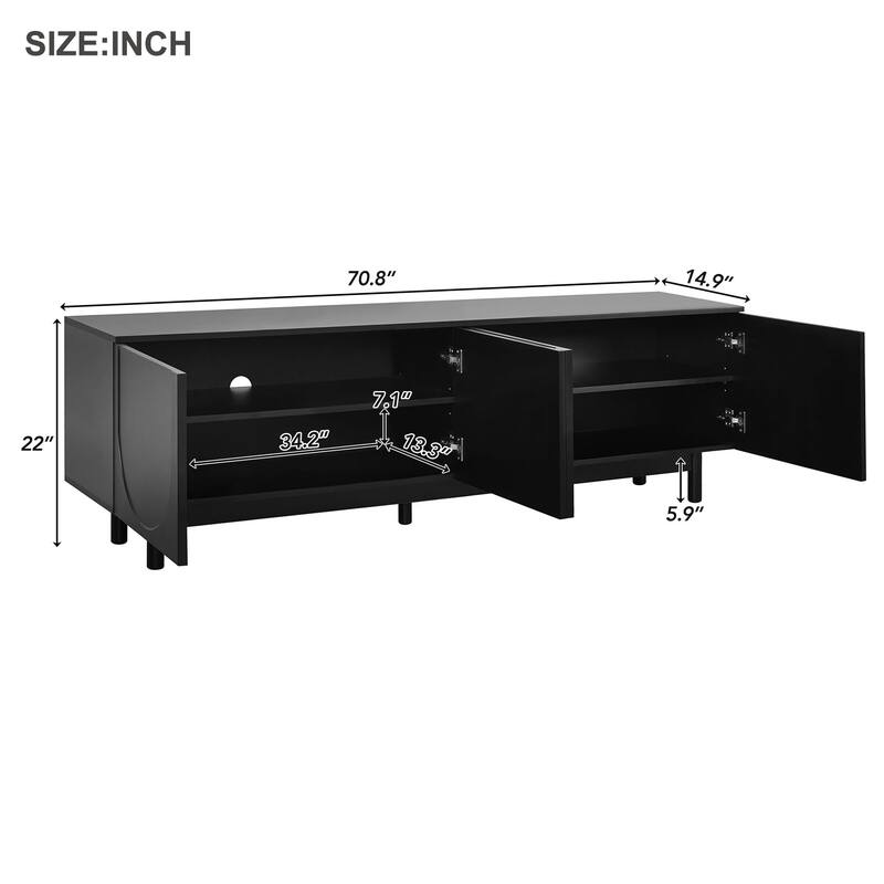 70" TV Stand with Wood Legs, Cabinets & Shelves for TVs Up to 78"