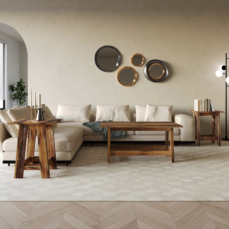 CraftPorch Rustic 2-Pieces End Tables with Coffee Table