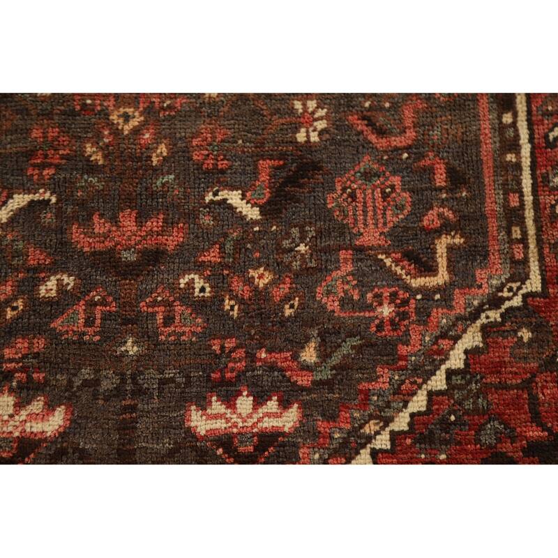 Hand-knotted Qashqai Persian Vintage Area Rug Grey Wool Carpet - 3'9"x 5'6"