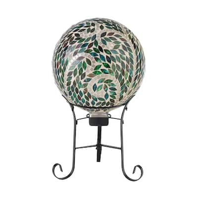8" Mosaic Gazing Globe with Scroll Pattern and Metal Stand