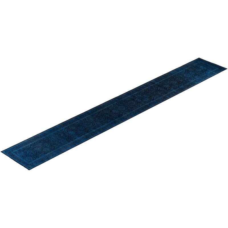 Overton Hand Knotted Wool Vintage Inspired Modern Contemporary Overdyed Blue Runner Rug - 2' 6" x 19' 1"