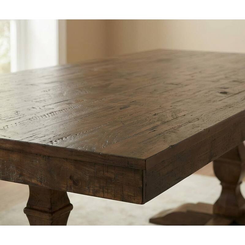 Modern Farmhouse Dining Table Set for 6, 74.8" Large Kitchen Table with 2 Solid Wood Legs and Double Pedestal Base - Table-1set