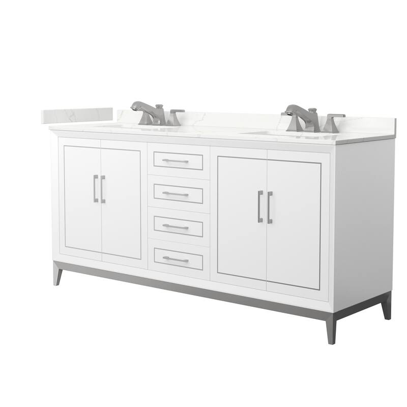 Wyndham Collection WCH515172D-QTZ-US3MXX Marlena 72" Free Standing - White / Giotto Quartz Top / Brushed Nickel