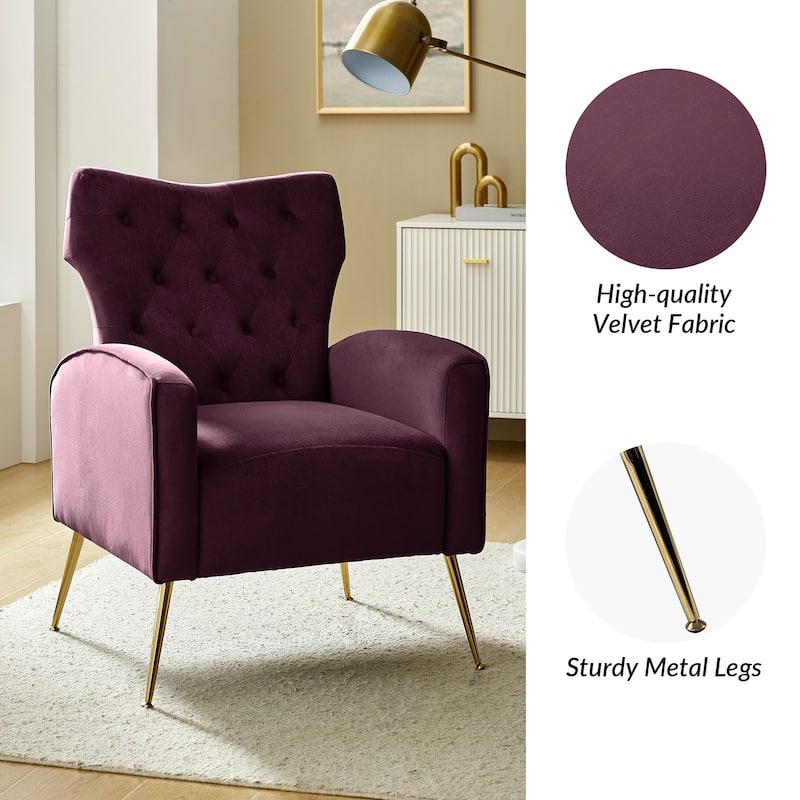 Abadiana Accent Tufted Chair with Metal Base by HULALA HOME
