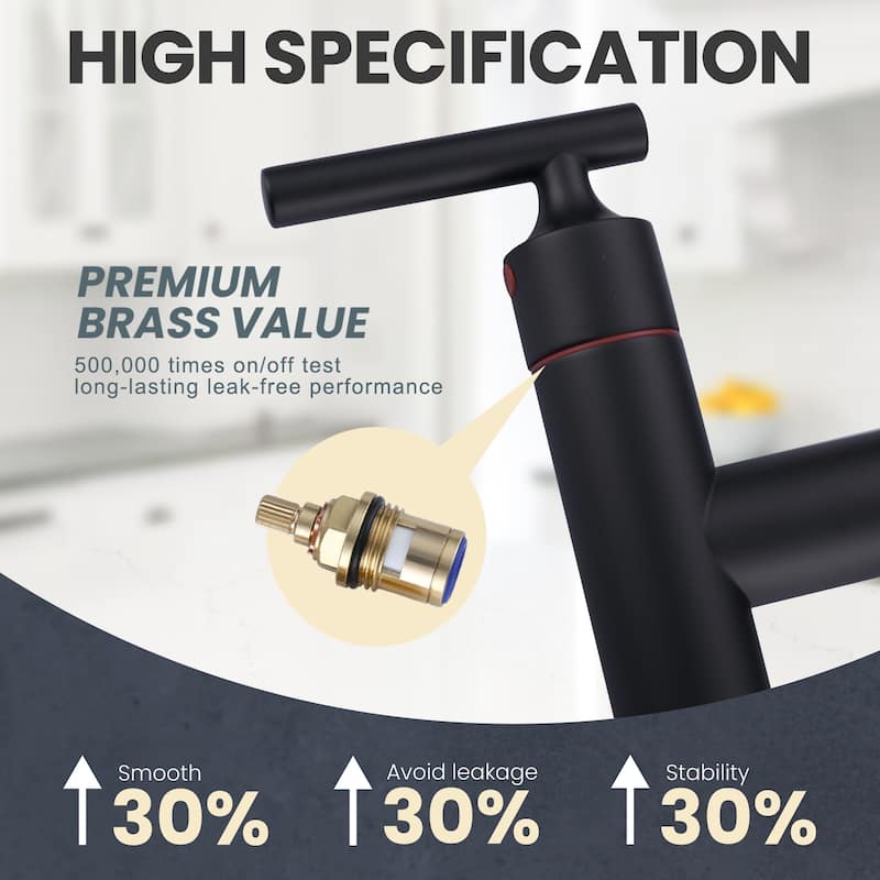 WOWOW Double Handle Bridge Kitchen Faucet with Side Sprayer