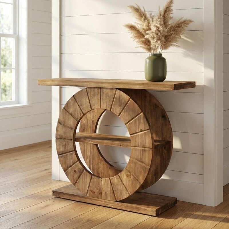 Solid Wood Console Table with Storage, Sofa Table with 3-Tier Shelves for Living Room, Hallway, Foyer