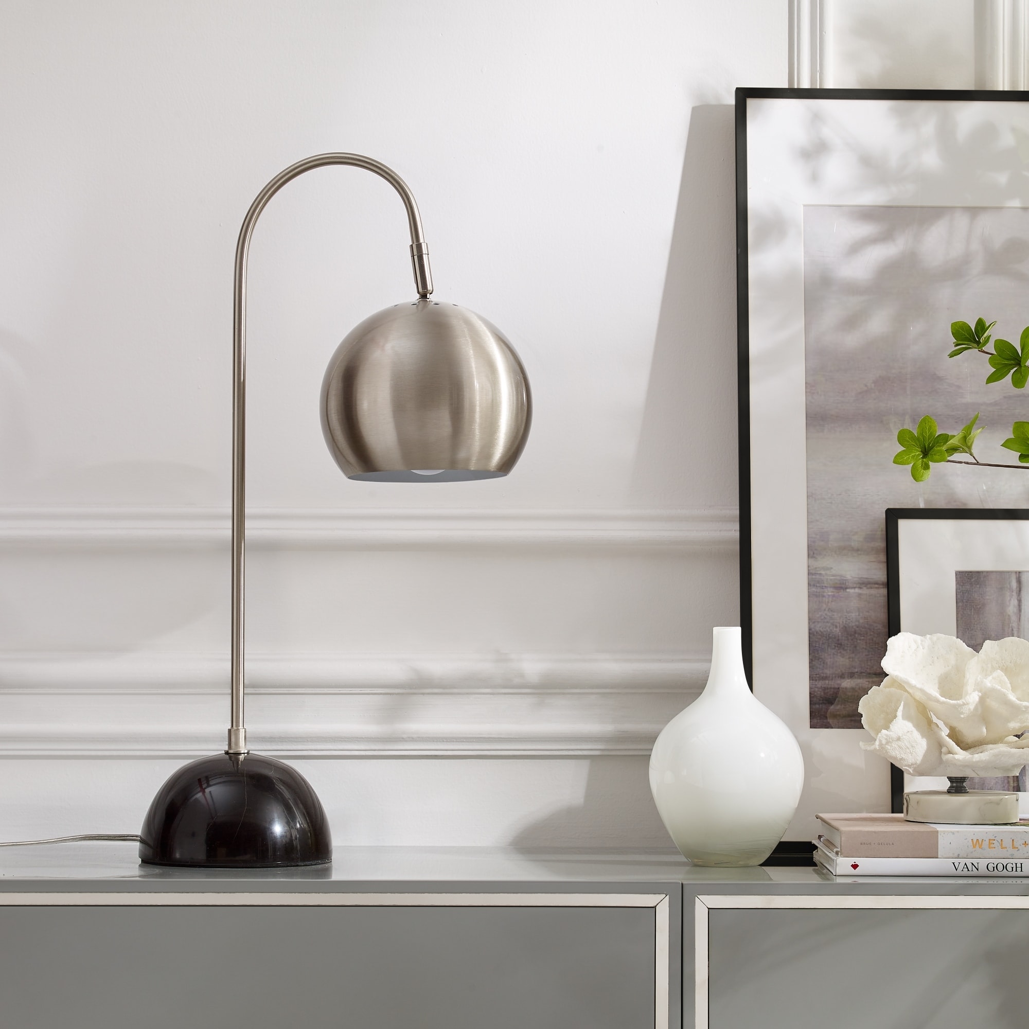 Ahuva 5ft Power Cord Marble Stone Base Table Lamp