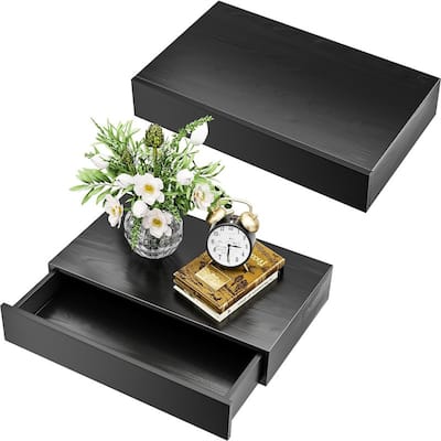 2 Packs Rustic Wood Floating Shelf with Drawer - 10.8"D x 16.7"W x 3"H