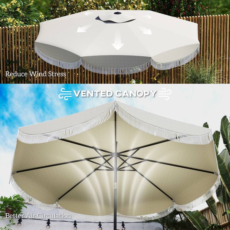 8.8 Foot Outdoor Patio Umbrella with UPF 30+ Tiltable Canopy Hand Crank Vented Top Eight Ribs - 8.8' x 7.8' H
