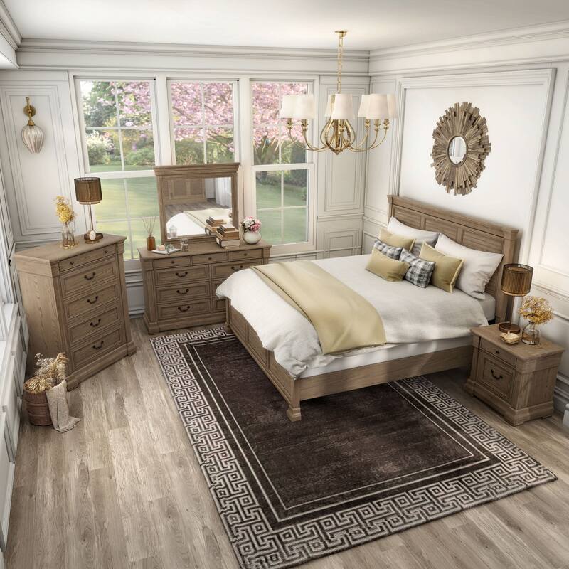 Furniture of America Wacine 6-Piece Weathered Grey Solid Wood Panel Bedroom Set