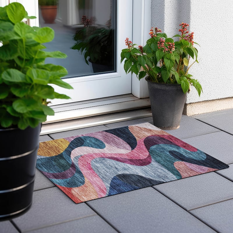 Machine Washable Indoor/ Outdoor Abstract Chantille Rug