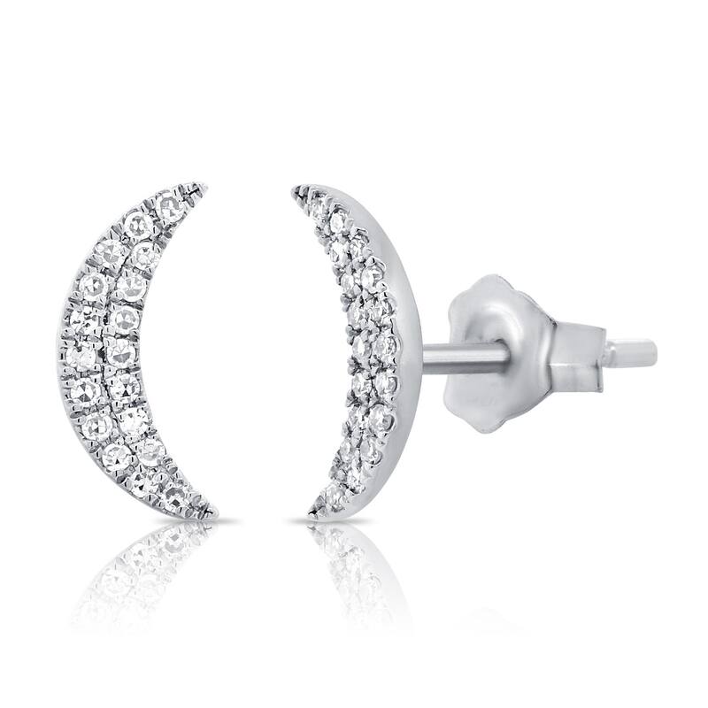 Joelle Collection Diamond Pave Moon Stud Earrings 14K Gold 1/10 ct. TDW Earring's - White