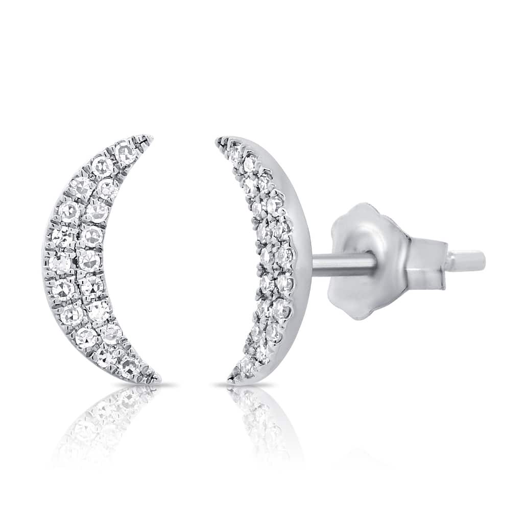 Joelle Collection Diamond Pave Moon Stud Earrings 14K Gold 1/10 ct. TDW Earring's