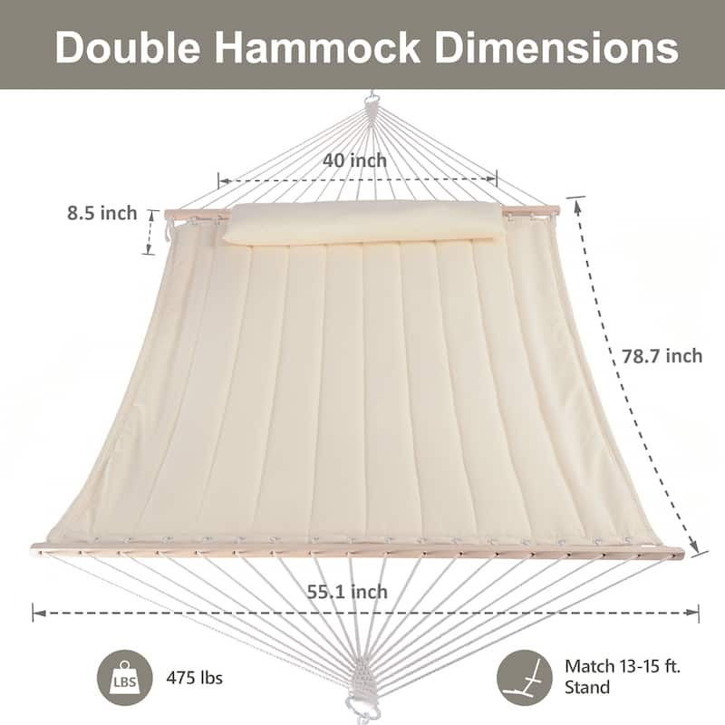 Outdoor Portable 2 Person Hammock with Spreader Bar - 78.7*55.1