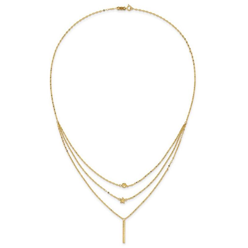 Curata 14k Yellow Gold Three Layer Sparkle Cut Bead Star Bar Necklace, 18"