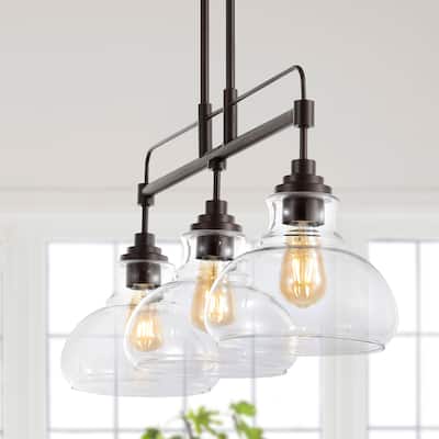 Abbott 32.5" 3-Light Farmhouse Industrial Iron/Glass Linear LED Pendant, Oil Rubbed Bronze/Clear by JONATHAN Y