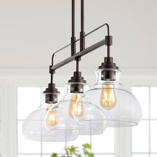 Abbott 32.5" 3-Light Farmhouse Industrial Iron/Glass Linear LED Pendant, Oil Rubbed Bronze/Clear by JONATHAN  Y