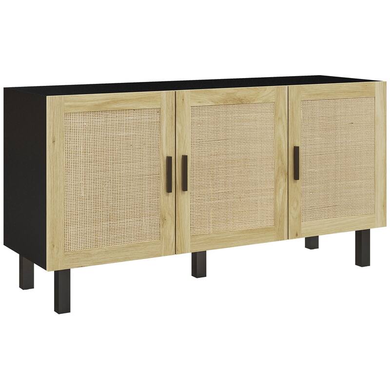 Rattan Woven Design Kitchen Storage Cabinet / Boho Buffet Sideboard