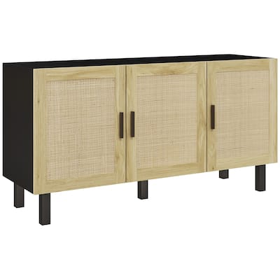 Sideboard Buffet Cabinet,Coffee Bar Cabinet with 3 Rattan Doors and Adjustable Shelves
