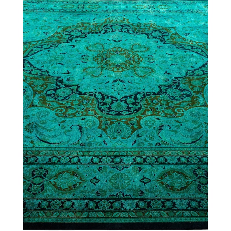 Overton Hand Knotted Wool Vintage Inspired Modern Contemporary Overdyed Blue Area Rug - 8' 3" x 10' 3"