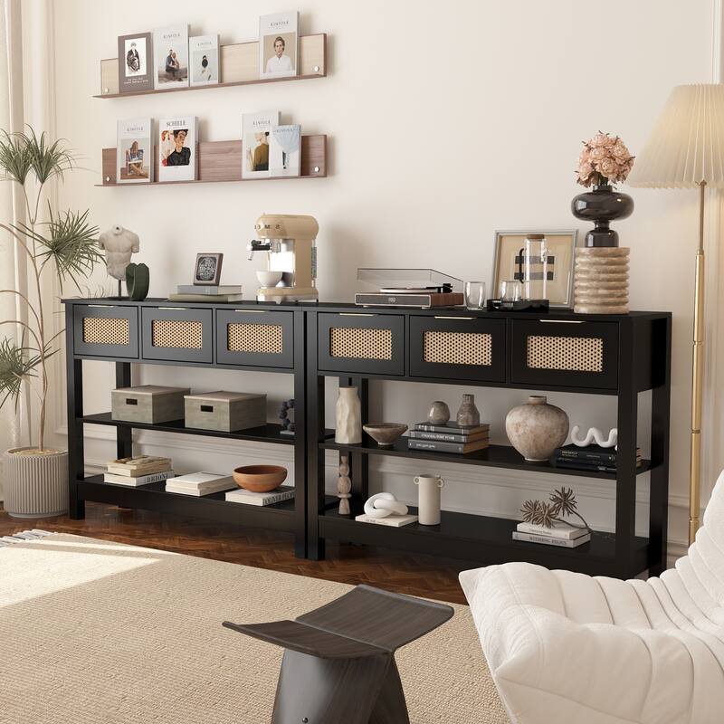 43.3" Sofa/Console Table - with 3 Top Drawers and 2 Open Shelves, Farmhouse Style