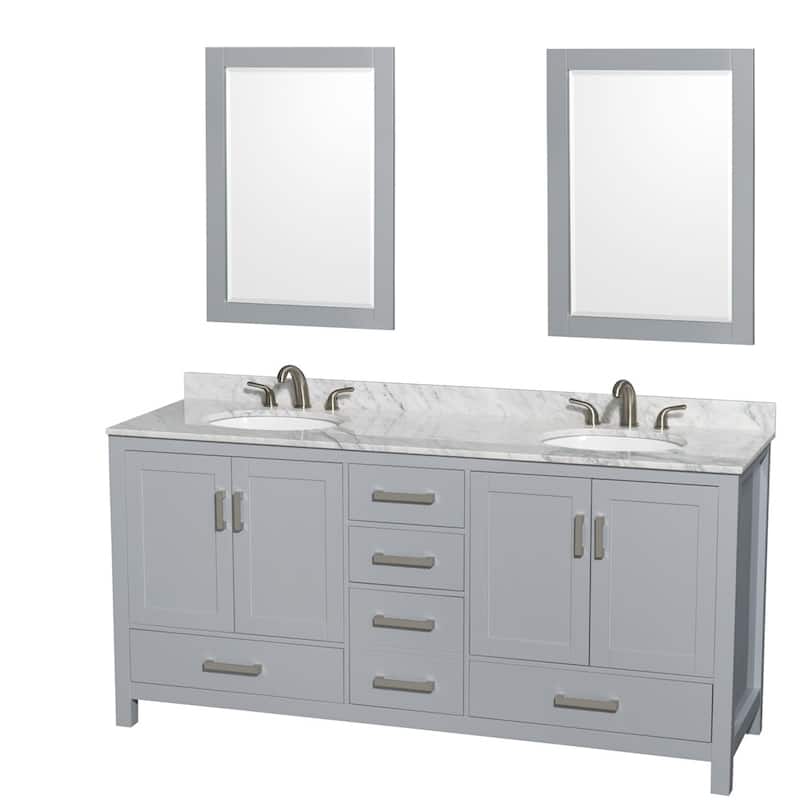 Wyndham Collection WCS141472DUNOM24 Sheffield 72" Free Standing Double - Gray / White Carrara Marble Top / Brushed Chrome - Steel Finish