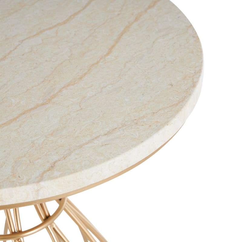 Gold Metal Flower Inspired Accent Table with Cream Marble Tabletop