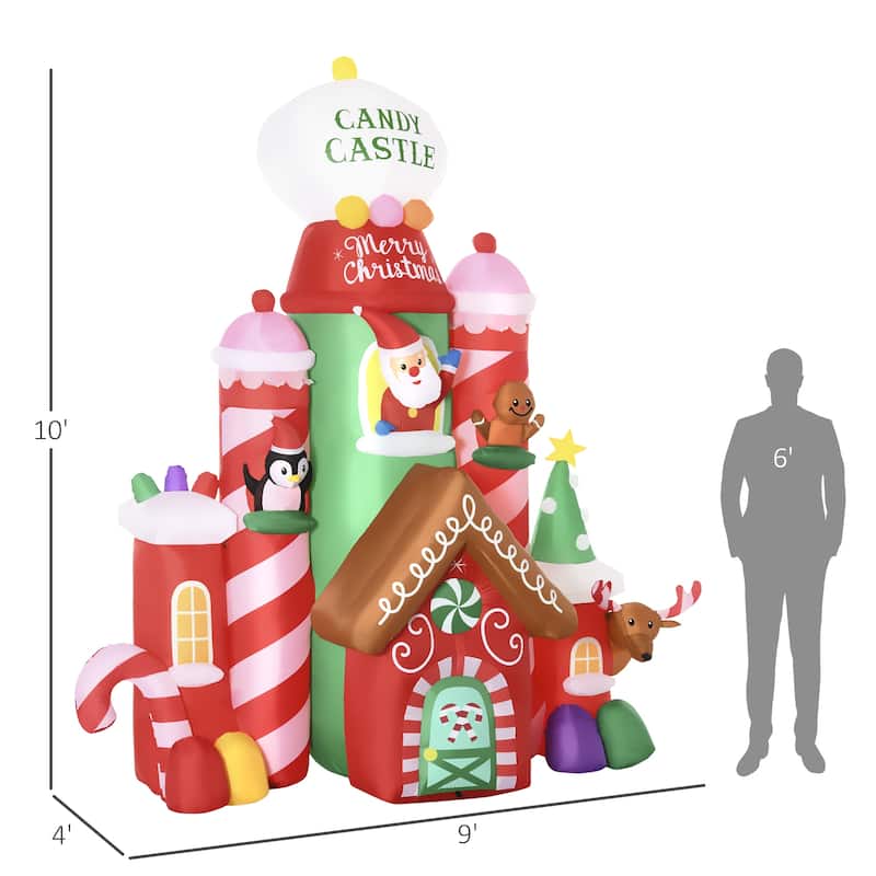 Outsunny 10ft Inflatable Christmas Candy Castle, Blow-Up Outdoor LED Display