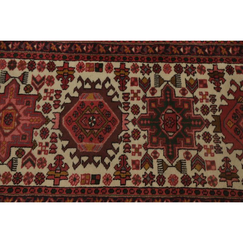 Hand Knotted Oriental 100% Wool Carpet Traditional Tribal Beige & Ivories Gharajeh Runner Rug - 11' 4'' X 2' 2''