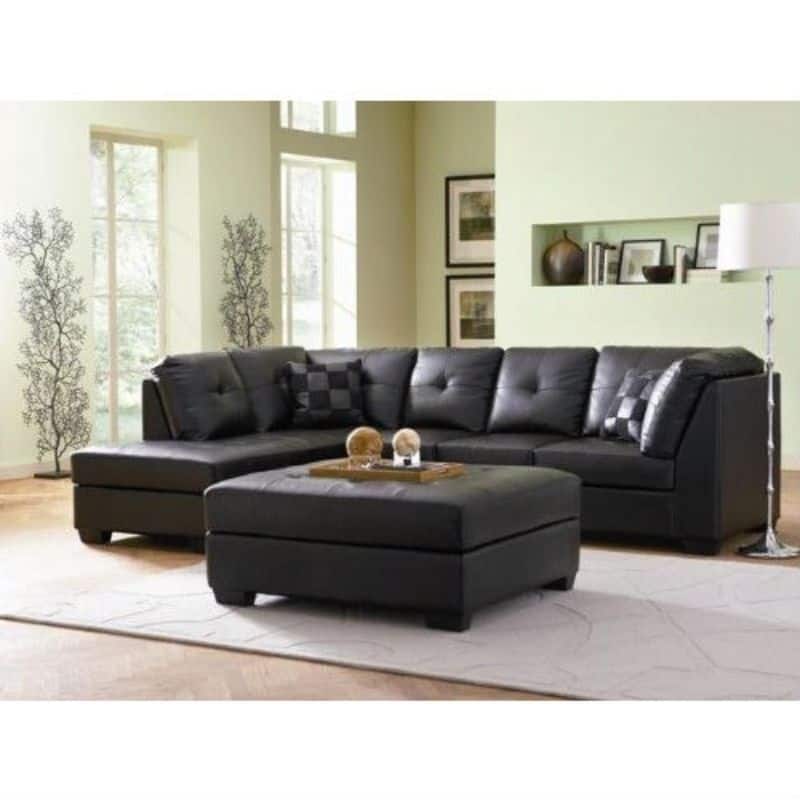Black Bonded Leather Sectional Sofa with Left Side Chaise - 115 x 78.5 x 35.5 inches