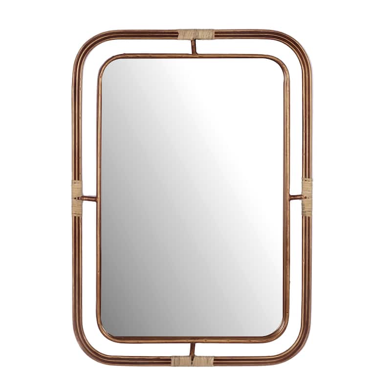 Azalea Park 27.6" Antique Gold Metal and Rattan Wall Mirror