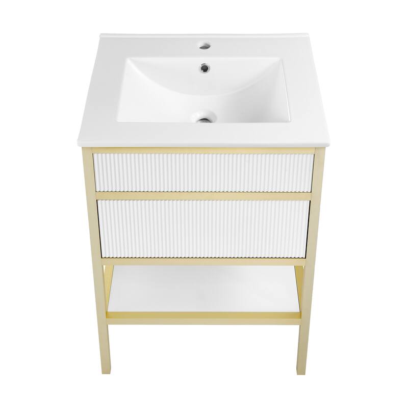 Cache 24" Freestanding, Bathroom Vanity in White and Gold - Gold Finish - Gold - Single Vanities