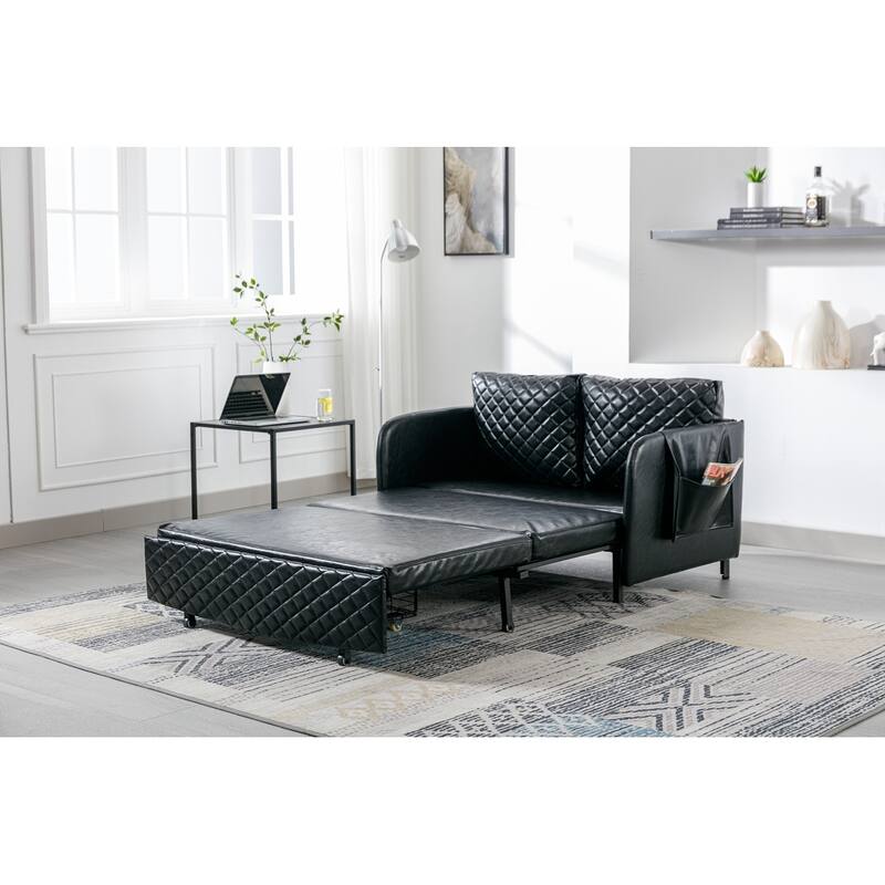 Modern Velvet Loveseat Couch with Pull Out Bed