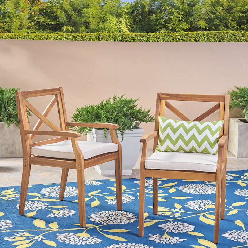 Outdoor Dining Chair Set with Cream Cushions