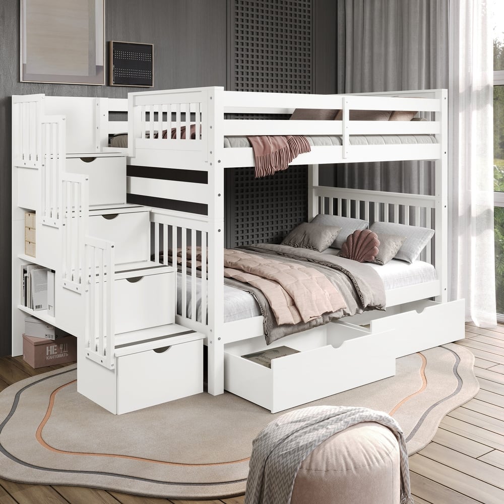 Taylor & Olive Trillium Full over Full Stairway Bunk Bed, 2 Drawers