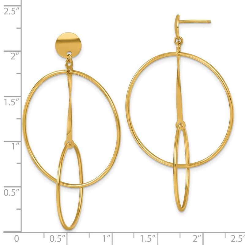 Curata Solid 18k Yellow Gold Italian 54x32mm Double Circle Statement Post Earrings