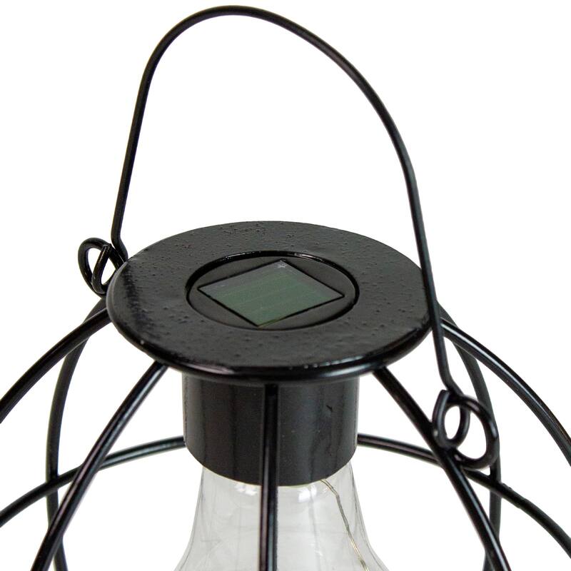 6" Black Geometric Outdoor Hanging Solar Lantern with Handle - 6