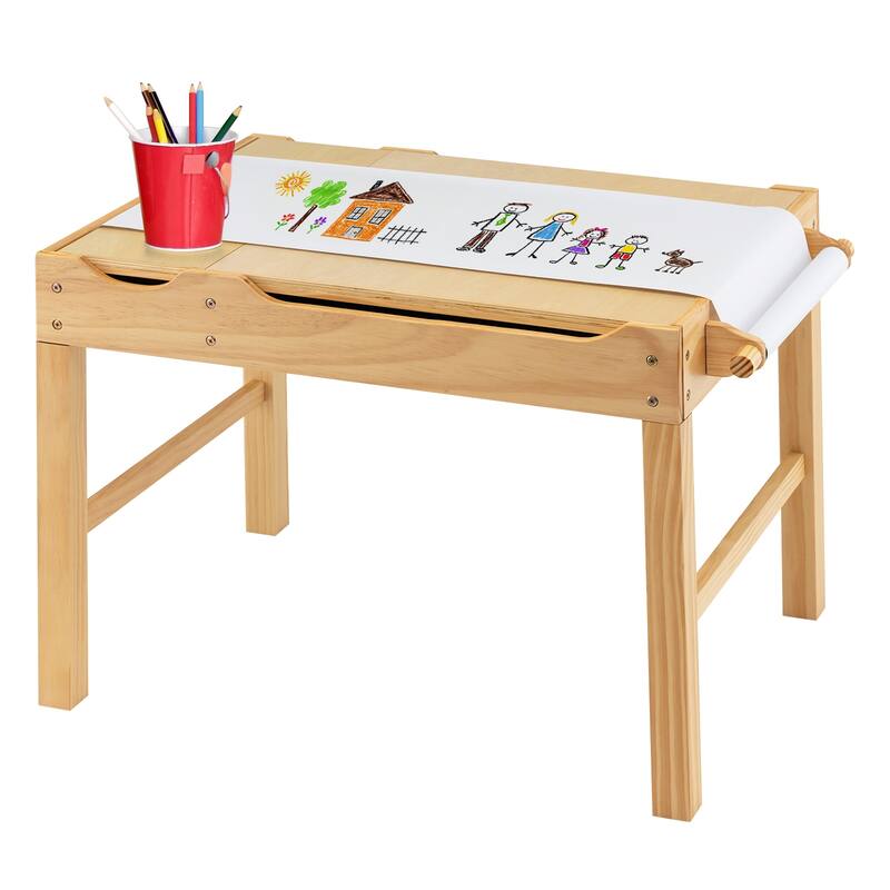 Wooden Kids Multi Activity Play Table with Storage Paper Roll - 34" x 23.5" x 22.5" (L x W x H) - Natural