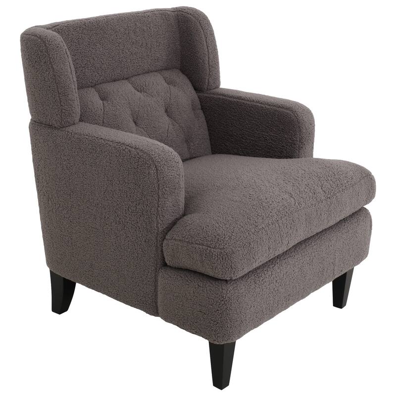 Modern 35.25" Upholstered Arm Chair with Birch Wood Legs amd Tufted Backrest for Living Room