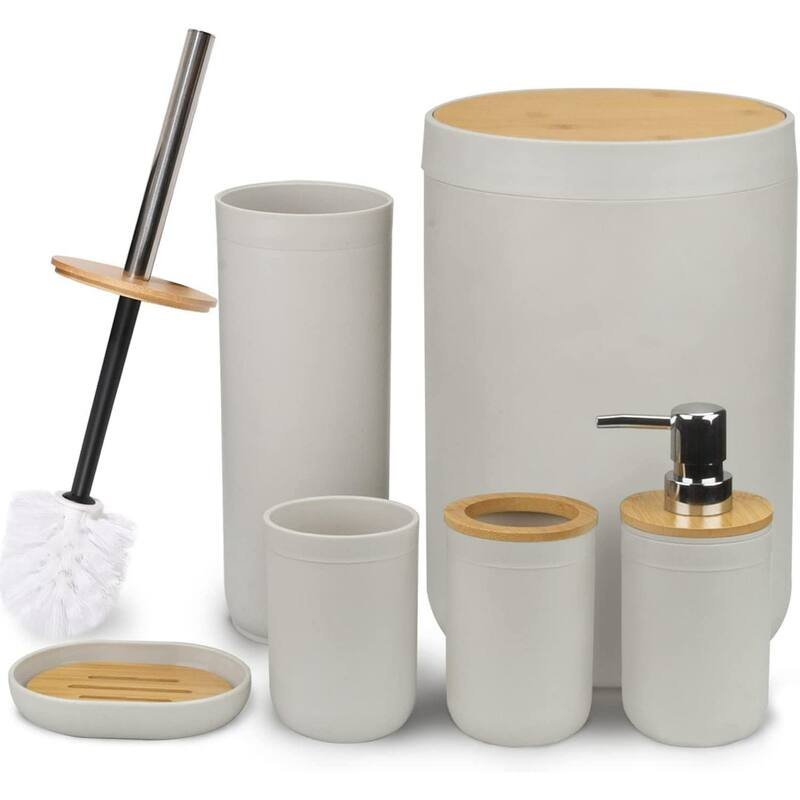 7 Pieces Bamboo Bathroom Accessories Sets - Gray