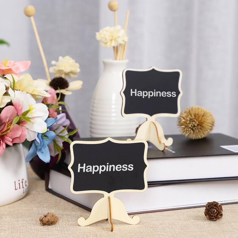 8pcs Wood Mini Chalkboard Signs w Support Easel DIY for Message Tags - Beige
