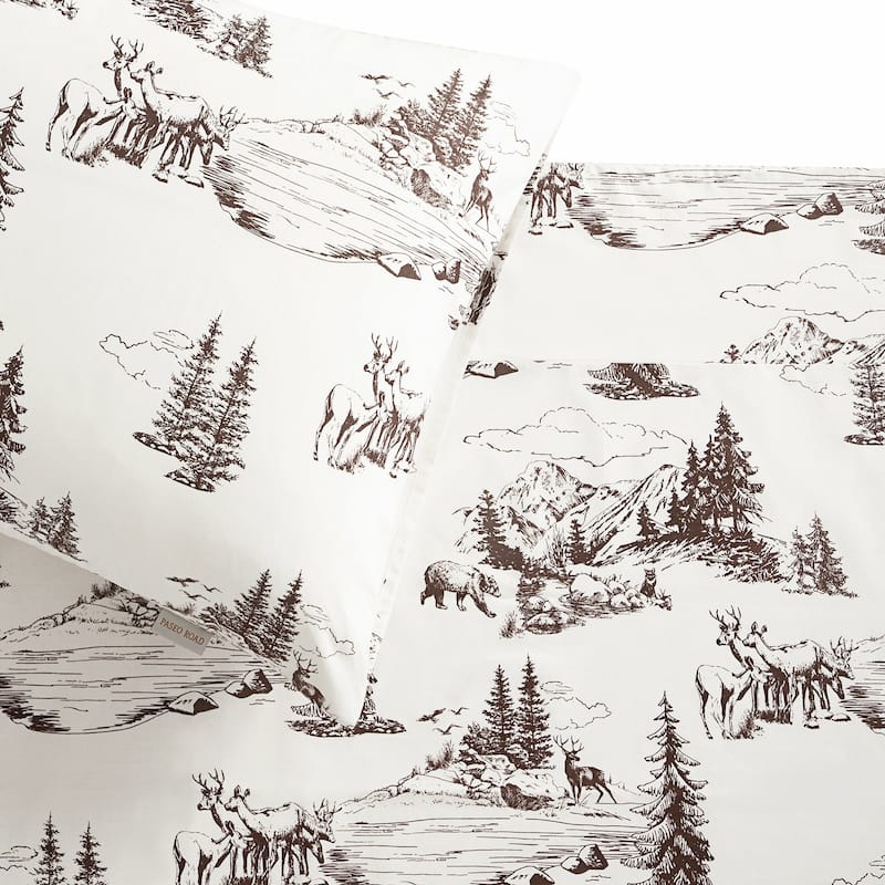 Paseo Road White Pine 200TC Cotton Printed Toile Rustic Lodge 4 Piece Sheet Set