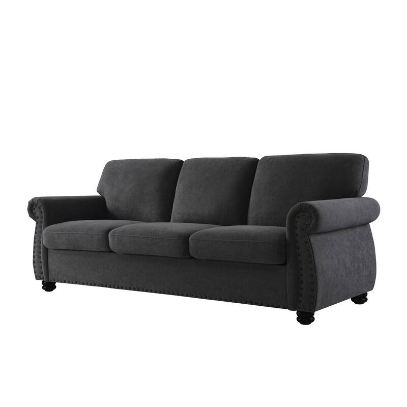 Soft Velvet 3 Seater Sofa with High-Density Foam, Black