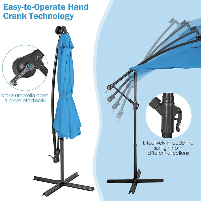 10 FT Patio Umbrella Powered Offset Umbrella with 32 LED Lights