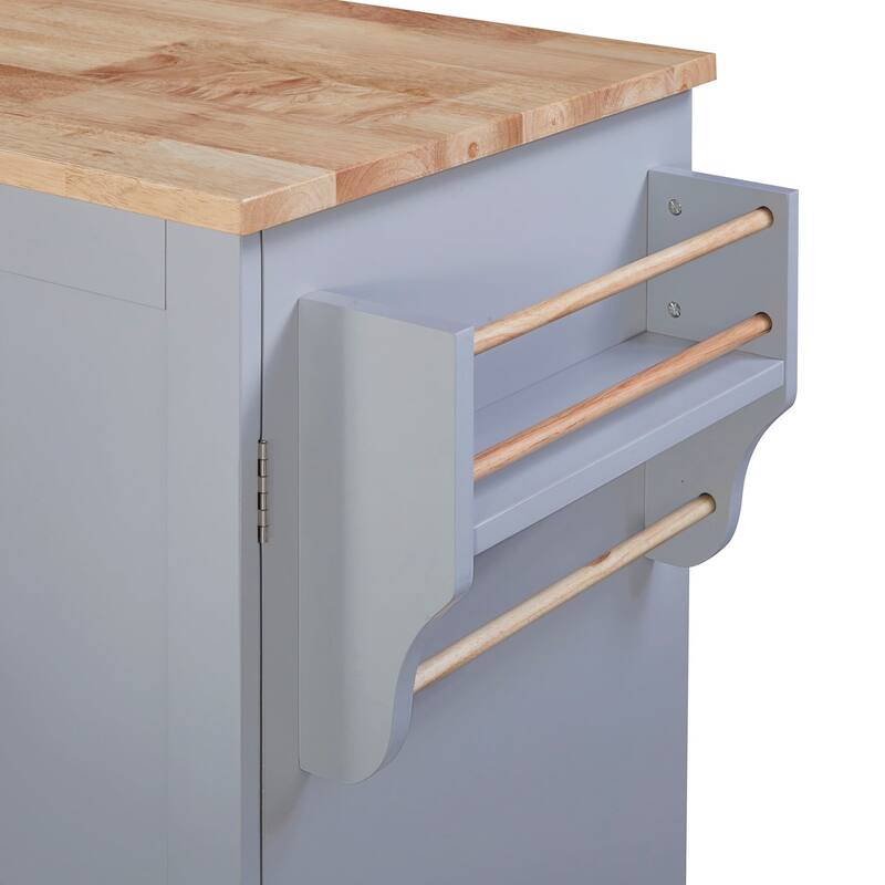 Rubberwood Kitchen Cart with Internal Storage Rack, Spice Rack, 2 Slide-Out Shelf, and 3 Drawer