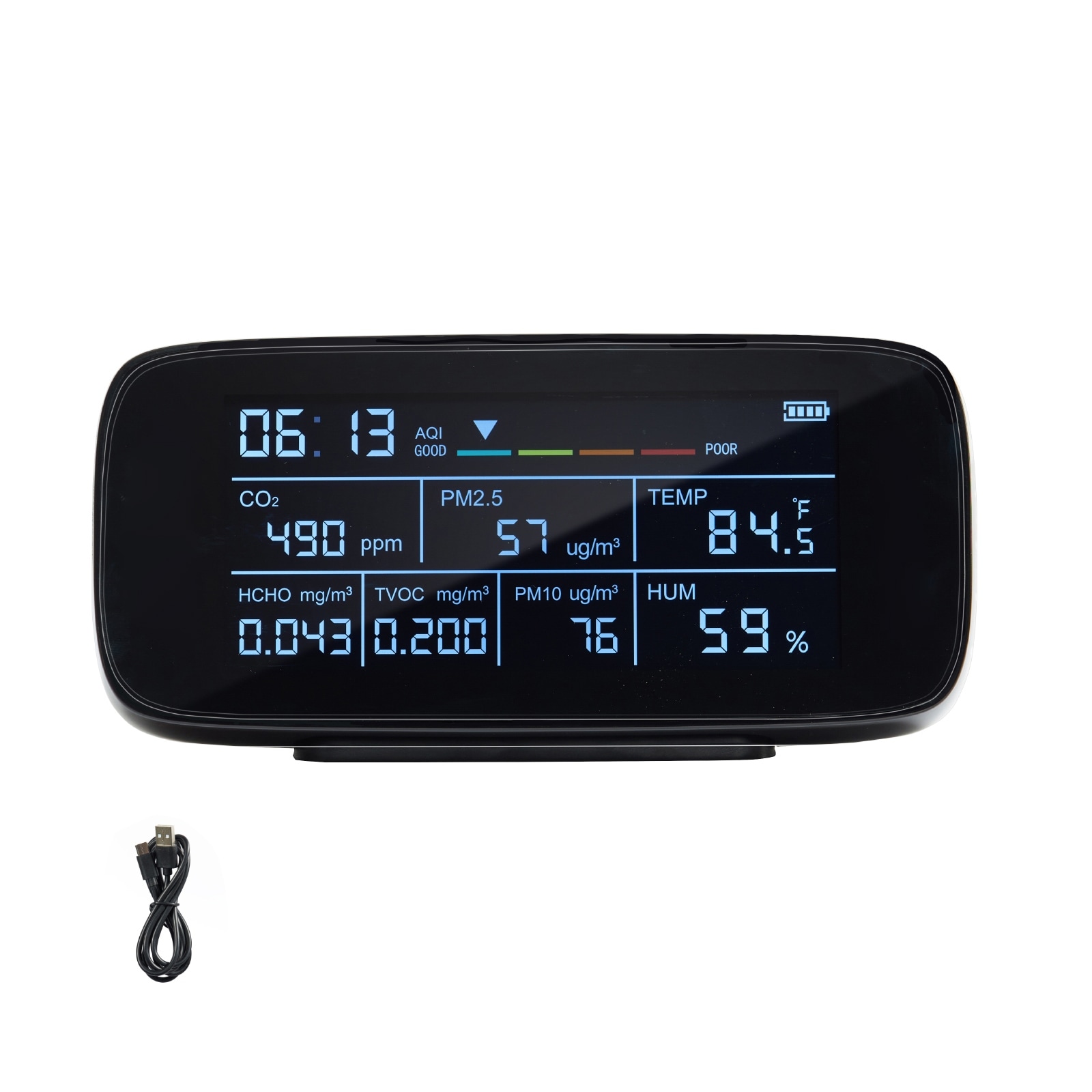 Air Quality Monitor 9-IN-1 for Indoor/Outdoor, Air Quality Meter w/Alarm Thresholds