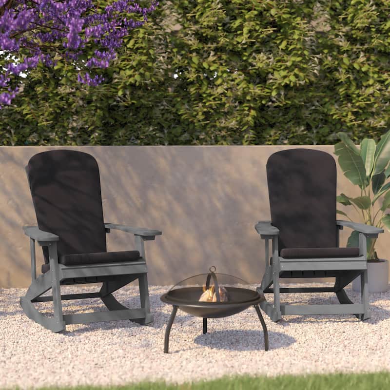 Indoor/Outdoor Rocking Adirondack Chairs with Cushions - Set of 2 - 29.5"W x 37.75"D x 39.5"H - Gray
